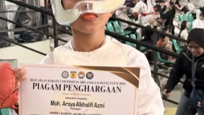 Tampil Gemilang, Moh Arsya AlKhalifi Azmi Sabet Juara I Kumite 30 Kg Putra di Airlangga Karate Cup II 2026
